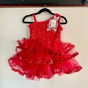 Weissman Red Sequin One-Shoulder Tutu Dress Toddler Dance Costume Size Small